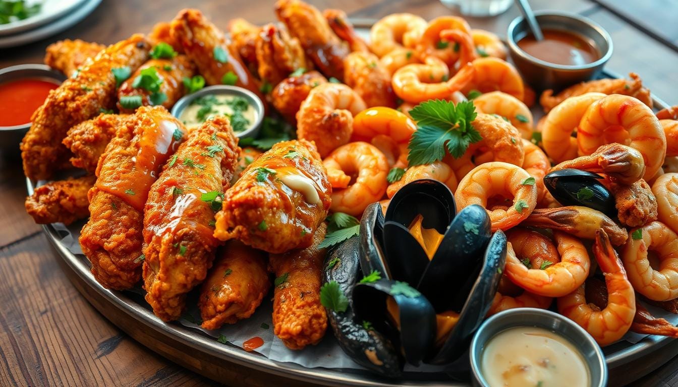 tasty wings and seafood