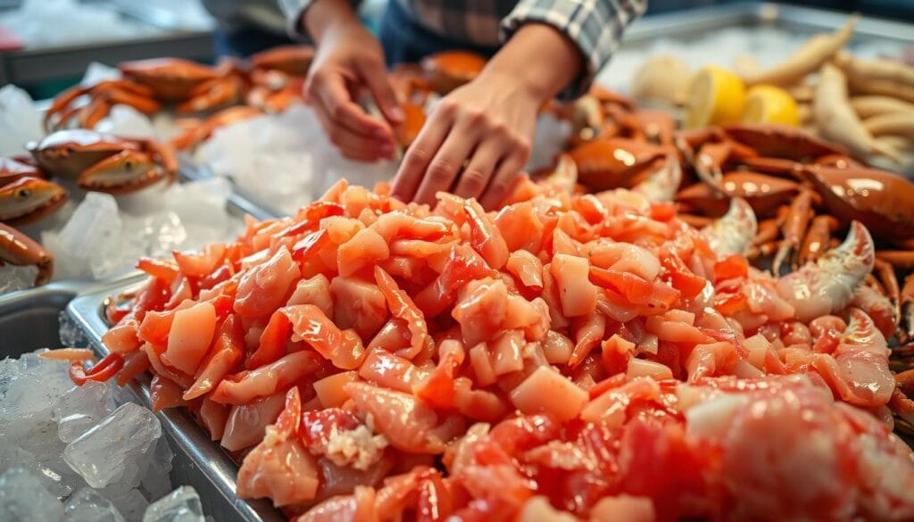 selecting fresh crab meat