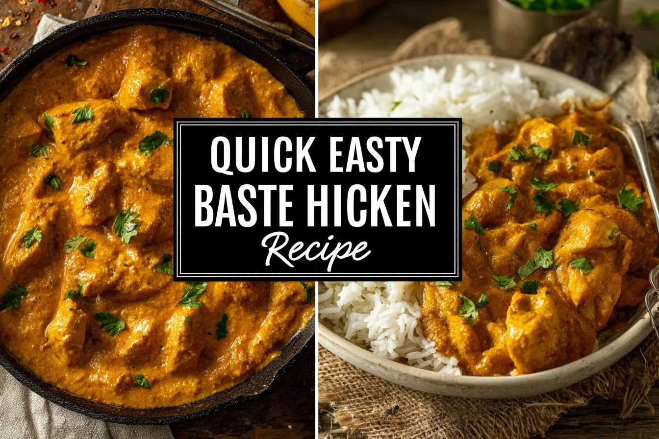Delicious homemade butter chicken served with rice and naan