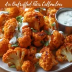Air Fryer Buffalo Cauliflower dish on a plate garnished with herbs.