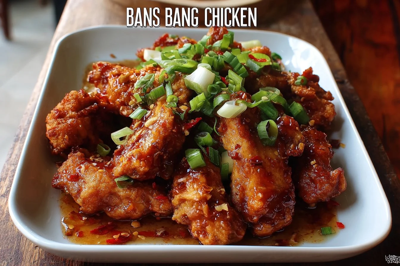 Delicious Bang Bang Chicken served with a creamy sauce and fresh garnishes