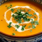 Bowl of easy butternut squash and sweet potato soup topped with herbs