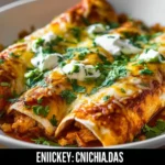 Healthy low calorie chicken enchiladas served with fresh toppings
