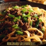 Delicious Mongolian Ground Beef Noodles served in a bowl.