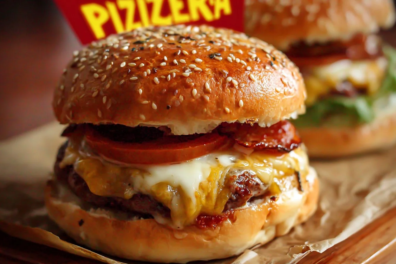 Delicious pizza burgers topped with cheese and pepperoni.