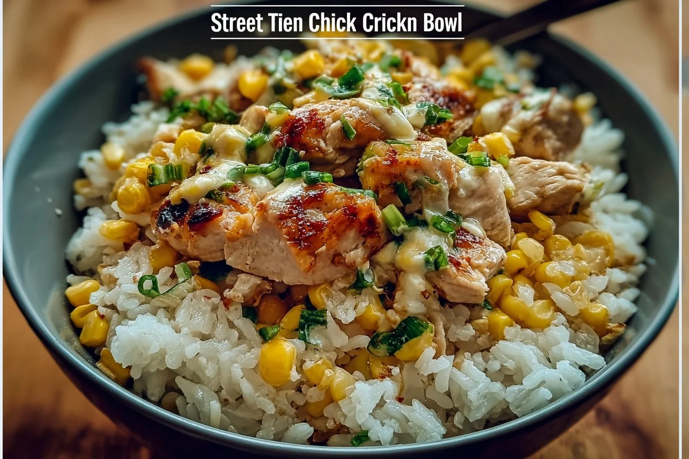 Delicious Street Corn Chicken Rice Bowl with corn, chicken, and spices